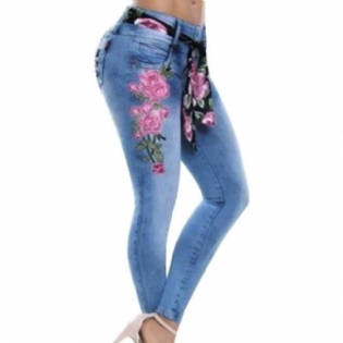 Kvinder Stretch Højtalje Skinny Brodery Jeans