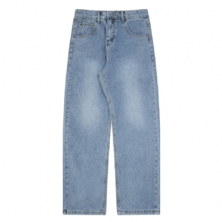 Lige Denim Løs Bukser Med Brede Ben Retro Vaskede Afskårne Afslappede Bukser