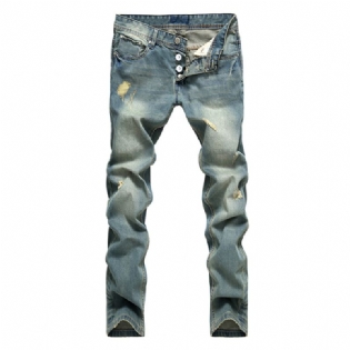 Lige Lyse Farvede Nostalgiske Denimbukser Til Mænd Med Knaphul