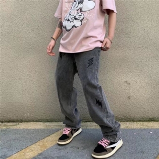 Lynbroderede Lige Løse Distressed Jeans Til Mænd