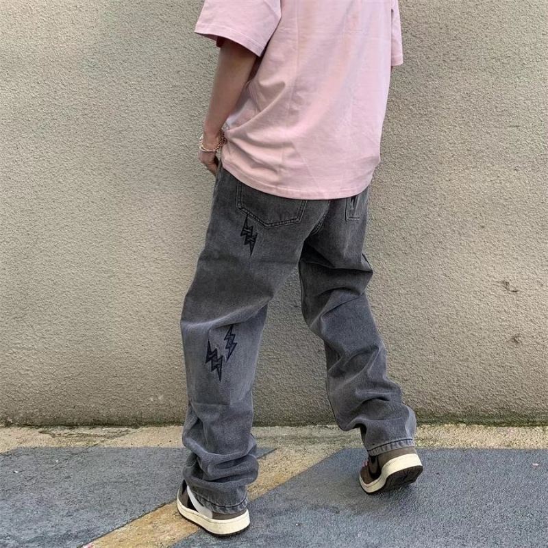 Lynbroderede Lige Løse Distressed Jeans Til Mænd