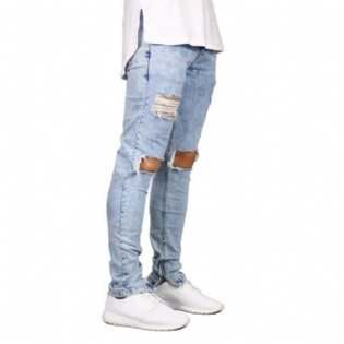 Mænd Destroyed Ripped Design Ankel Lynlås Skinny Jeans
