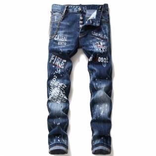 Mænd Jeans Berømte D2 Mænd Slim Jeans Bukser Herre Denim Bukser Lynlås Blue Hole Pencil Bukser