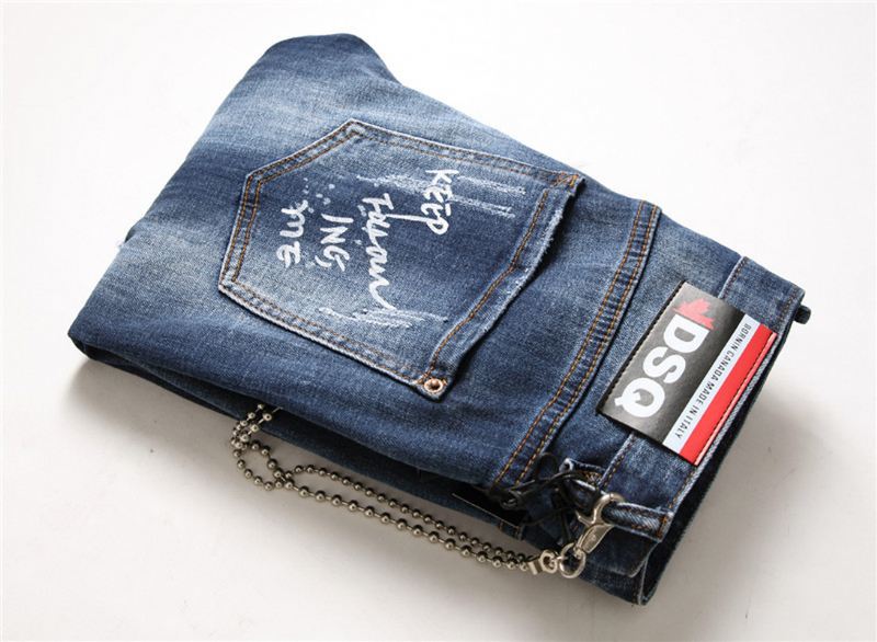 Mænd Jeans Berømte D2 Mænd Slim Jeans Bukser Herre Denim Bukser Lynlås Blue Hole Pencil Bukser