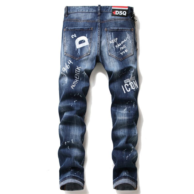 Mænd Jeans Berømte D2 Mænd Slim Jeans Bukser Herre Denim Bukser Lynlås Blue Hole Pencil Bukser