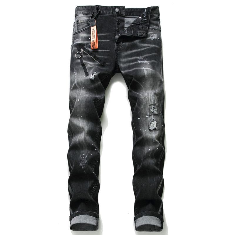 Mænd Jeans Berømte D2 Mænd Slim Jeans Bukser Herre Denim Bukser Lynlås Blue Hole Pencil Bukser