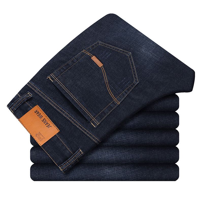 Mænds Forårs- Og Sommerjeans Stretch Slanke Lige Mid-talje Stor Størrelse Business Casual Bukser
