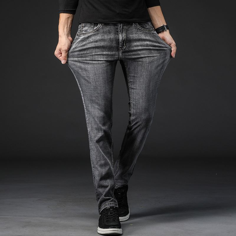 Mænds Nye Stretch-jeans I Stor Størrelse Slanke Små Lige Denimbukser