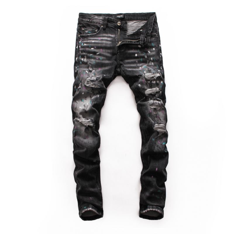 Mænds Ripped Patch Jeans Youth Slim Pants Biker Pants Inkjet Personality
