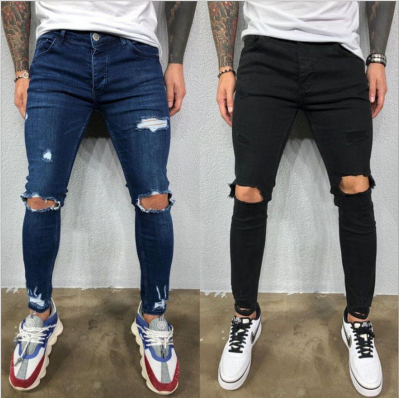 Mænds Rippede Elastiske Fødder Revet Nye Hot Stil Trendy Jeans