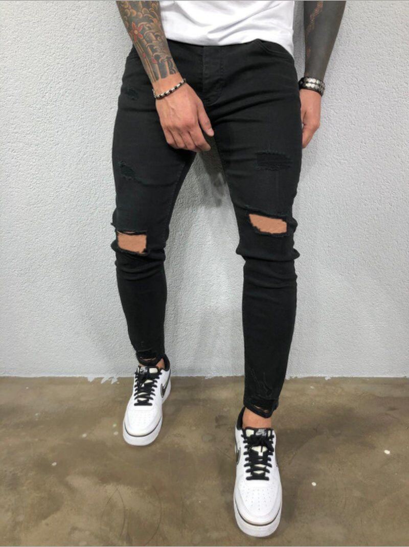 Mænds Rippede Elastiske Fødder Revet Nye Hot Stil Trendy Jeans