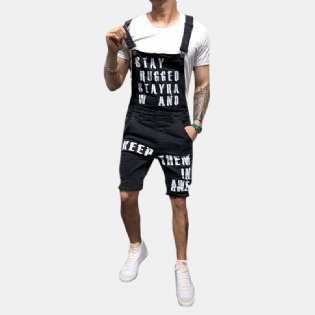 Mænds Sling Romper Tearing Letters Denim Shorts