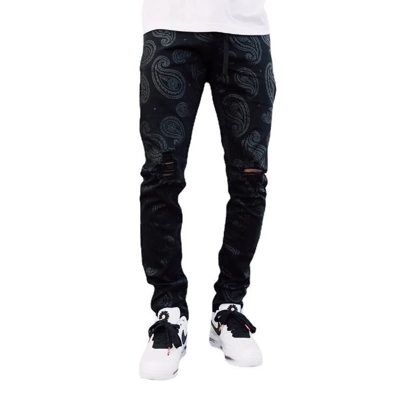 Mænds Sorte Rippede Jeans Med Lige Ben