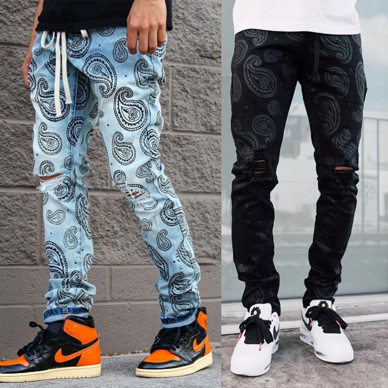 Mænds Sorte Rippede Jeans Med Lige Ben