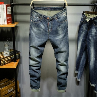 Nye Lige Slanke Jeans Til Mænd Med Retro Stretch Denimbukser Til Afslappede Fødder