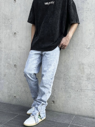 Retro Nostalgisk Blå Lynlås-knap Jeans Med Lige Ben