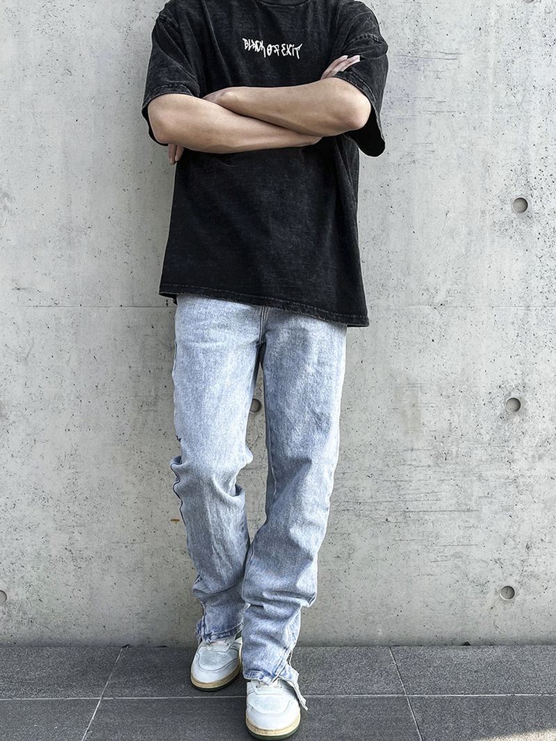 Retro Nostalgisk Blå Lynlås-knap Jeans Med Lige Ben