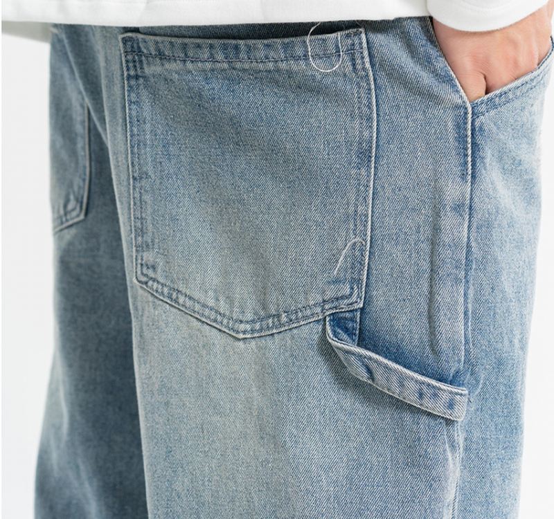 Rippede Casual All-match Jeans Mænds Lige Vask Vand Løs Mopping Daddy Bukser