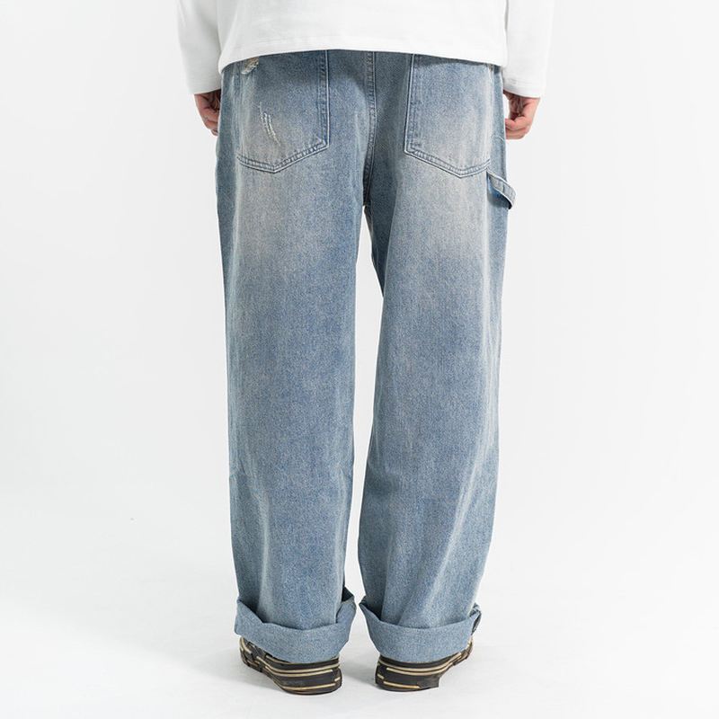 Rippede Casual All-match Jeans Mænds Lige Vask Vand Løs Mopping Daddy Bukser