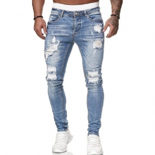 Rippede Hvide Slanke Denimbukser Mode Fodbukser