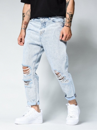 Rippede Slanke Jeans Til Mænd Pencil Jeans Skræddersyet Pasform Moderigtigt Til Gadekørsel Lokomotiv Festtøj Denim