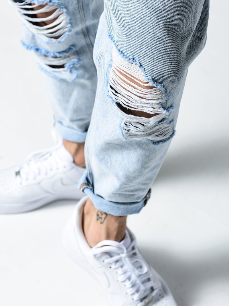 Rippede Slanke Jeans Til Mænd Pencil Jeans Skræddersyet Pasform Moderigtigt Til Gadekørsel Lokomotiv Festtøj Denim