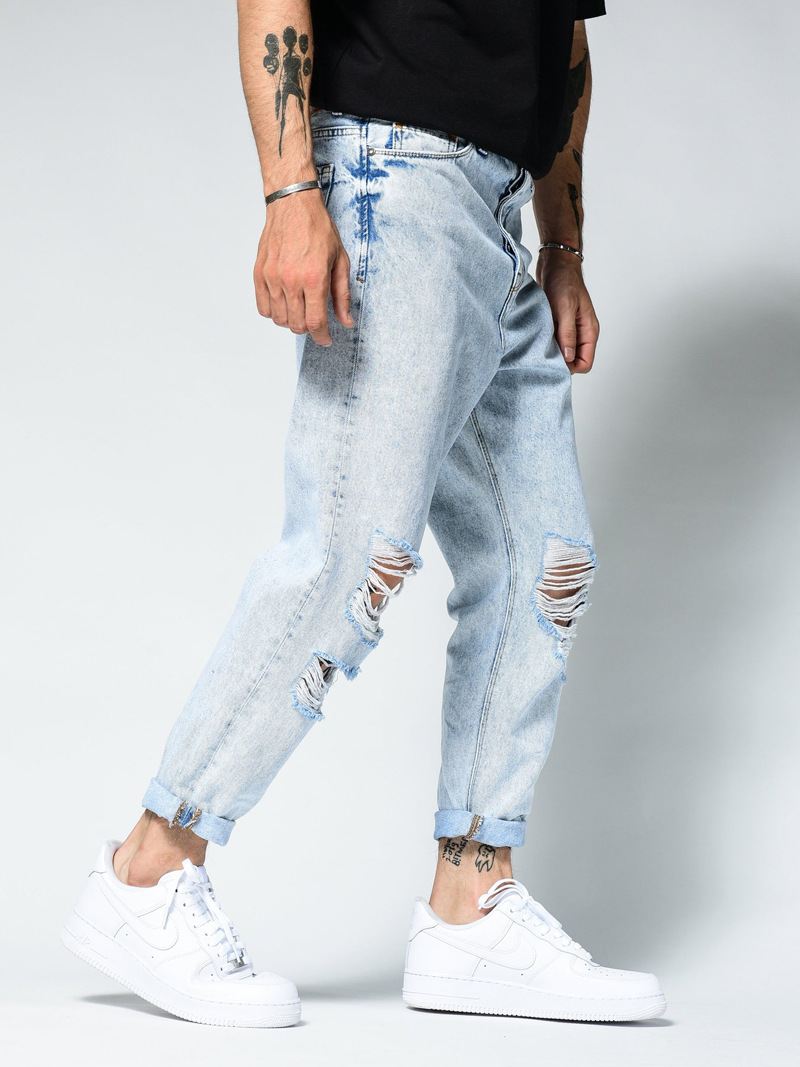 Rippede Slanke Jeans Til Mænd Pencil Jeans Skræddersyet Pasform Moderigtigt Til Gadekørsel Lokomotiv Festtøj Denim