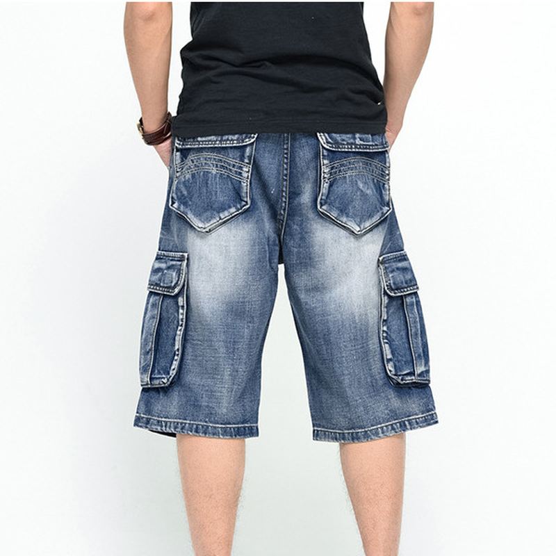 Sommer Herre Store Lommer Jeans Loose Street Skateboard Denimshorts