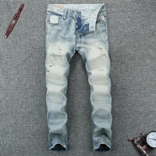 Sommerstil Lyseblå Farve Mode Herrejeans Højkvalitets Slim Fit Rippede Jeans Til Mænd Knapper Bukser Mærke Biker Jeans Mænd