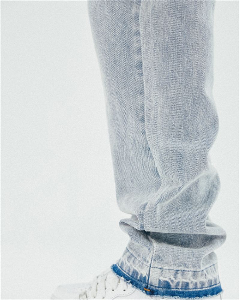 Vasket Blå Flossede Kanter Distressed Broderede Straight-leg Jeans