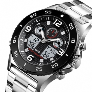 Business Style Dual Display Watch Alarm Multifunktion Metal Case Mænd Digital Watch