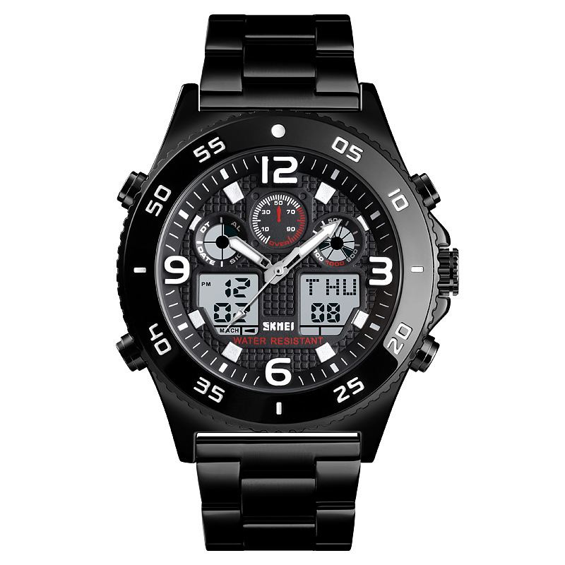 Business Style Dual Display Watch Alarm Multifunktion Metal Case Mænd Digital Watch