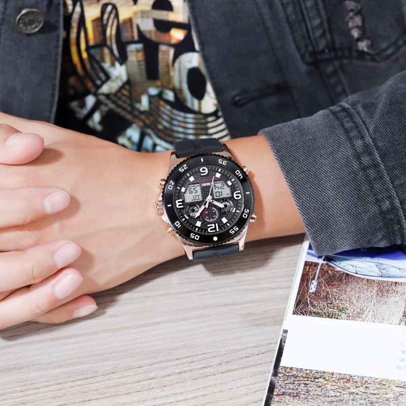 Business Style Dual Display Watch Alarm Multifunktion Metal Case Mænd Digital Watch