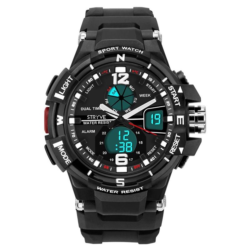 Chronograph Luminous Week Display Vandtæt Mænd Sport Dual Display Digital Watch