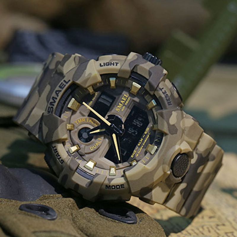 Digital Watch Camouflage Militray Dual Display Herre Sports Udendørs Armbåndsur