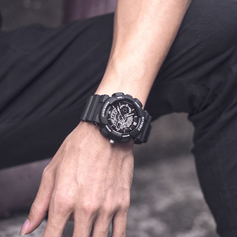 Dobbelt Display Bevægelse Lysende Alarm Kalender Sport Dual Display Digital Watch Herreur