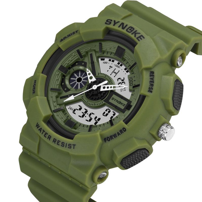 Dobbelt Display Bevægelse Lysende Alarm Kalender Sport Dual Display Digital Watch Herreur