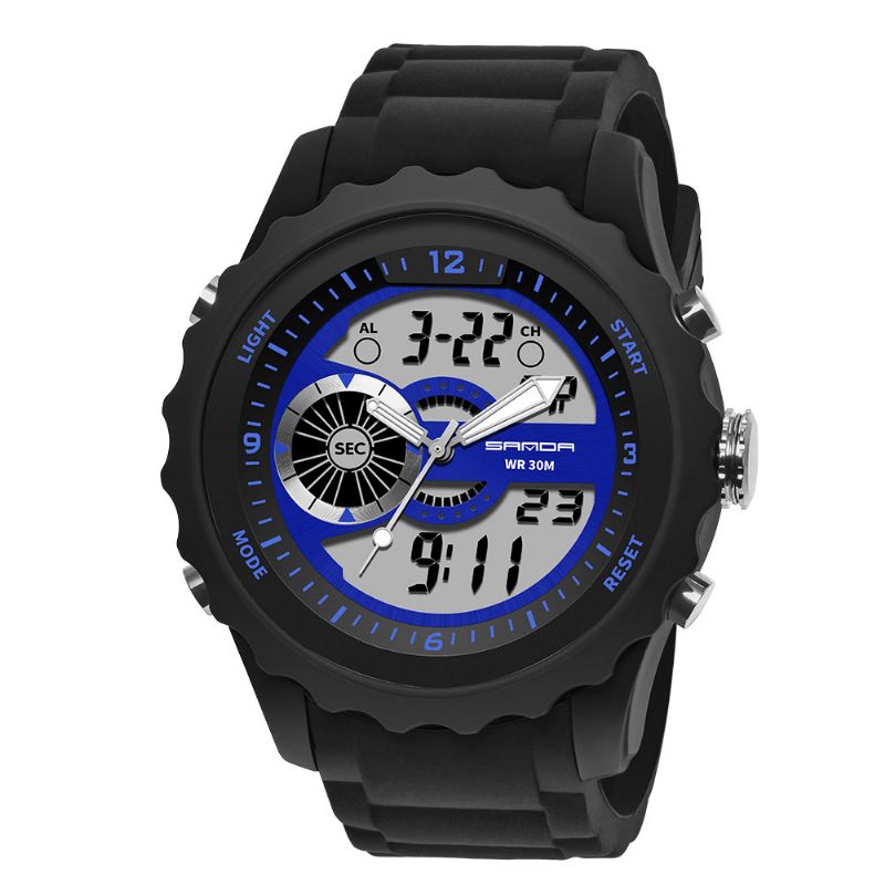 Dual Digital Digital Watch Herre Pu Stopur Lysende Vis Kalender Udendørs Sport Ur