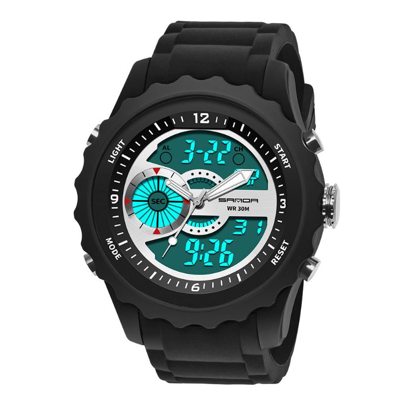 Dual Digital Digital Watch Herre Pu Stopur Lysende Vis Kalender Udendørs Sport Ur
