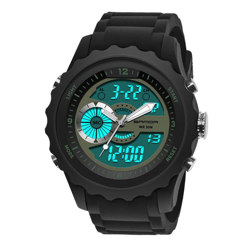 Dual Digital Digital Watch Herre Pu Stopur Lysende Vis Kalender Udendørs Sport Ur