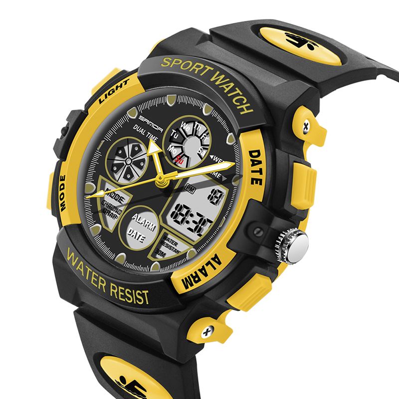 Dual Display Digital Watch Børn Farverig Alarm Lysende Kalender Stopur Sport Watch