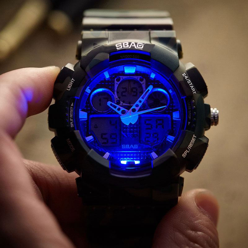 Dual Display Digital Watch Herre Baggrundsbelysning Stopur Alarm Vandtæt Sportsur