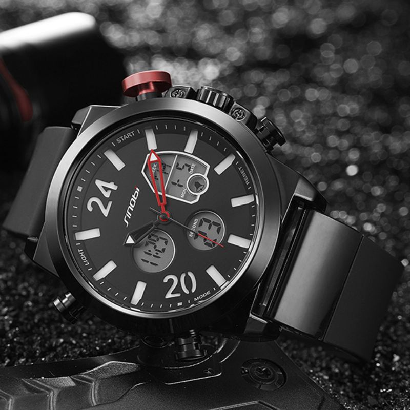 Dual Display Digital Watch Herre Chronograph Alarm Lysende Display Mode Sport Watch
