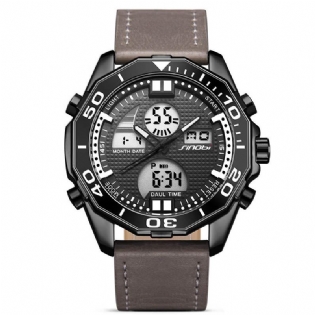 Dual Display Digital Watch Mode Læderrem Mænd Lysende Display Sport Watch