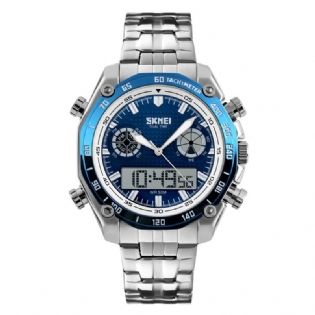 Dual Dsplay Digital Watch Herre Rustfri Stål Rem Lysende Alarm Udendørs Sport Watch