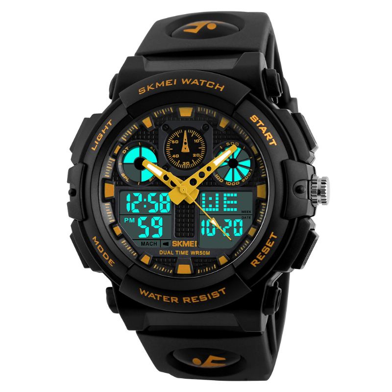 Mænd Sport Chorongraph 50m Vandtæt Lysende Dual Display Digital Watch