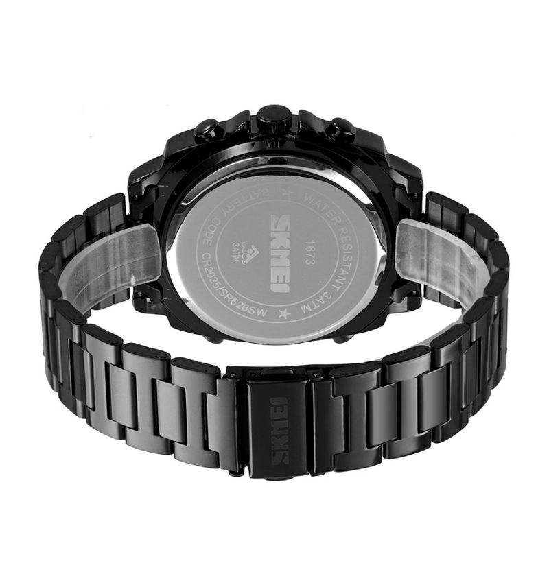 Mode Led Lys Digital Watch Rustfrit Stål Strap 3atm Vandtæt Herre Dual Display Watch