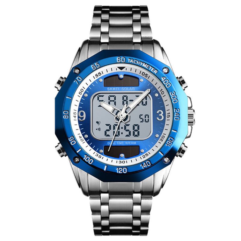 Mode Mænd Digital Quartz Watch 3atm Vandtæt Lysende Display Dual Display Watch