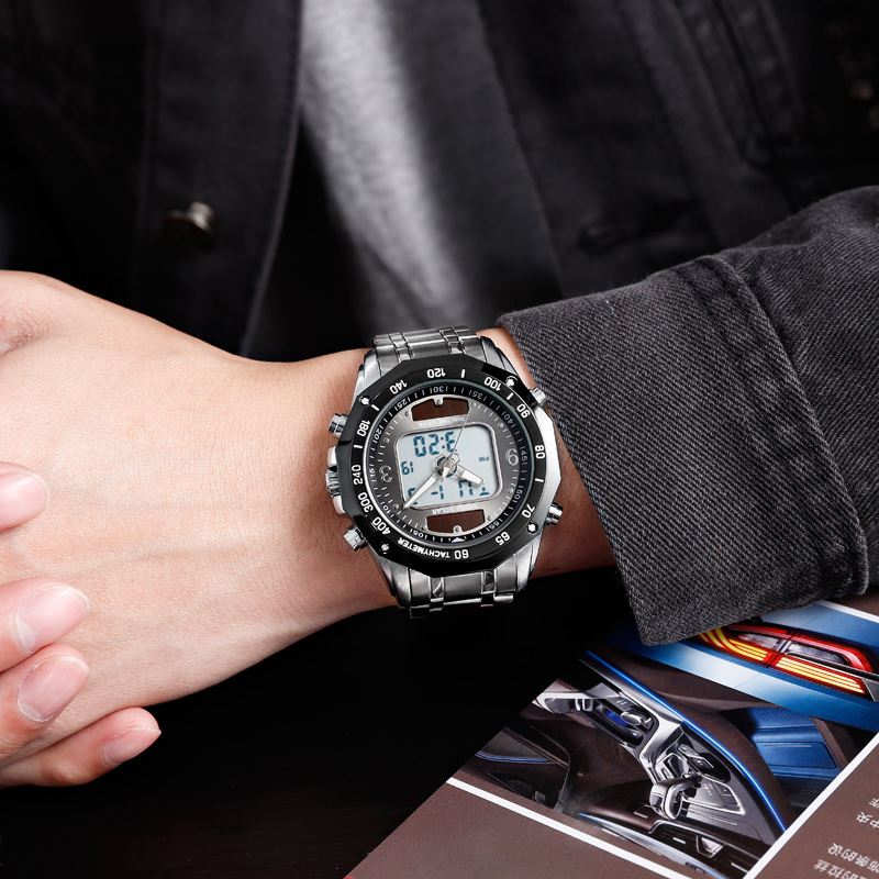 Mode Mænd Digital Quartz Watch 3atm Vandtæt Lysende Display Dual Display Watch