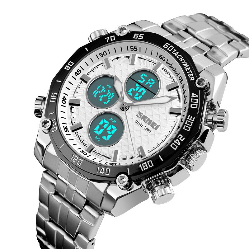 Mode Mænd Digital Quartz Watch 3atm Vandtæt Stopur Sport Dual Display Watch